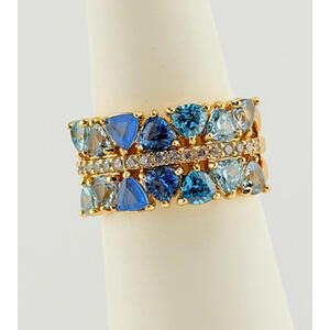 Bomb Party Ring Sz 8 RARE UNICORN RG90448 Array of Blue Quartz on Yellow Gold
